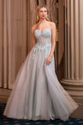 Andrea & Leo A1478 Strapless Sweetheart Boned Bodice Floral Applique Ball Gown – Prom Dress