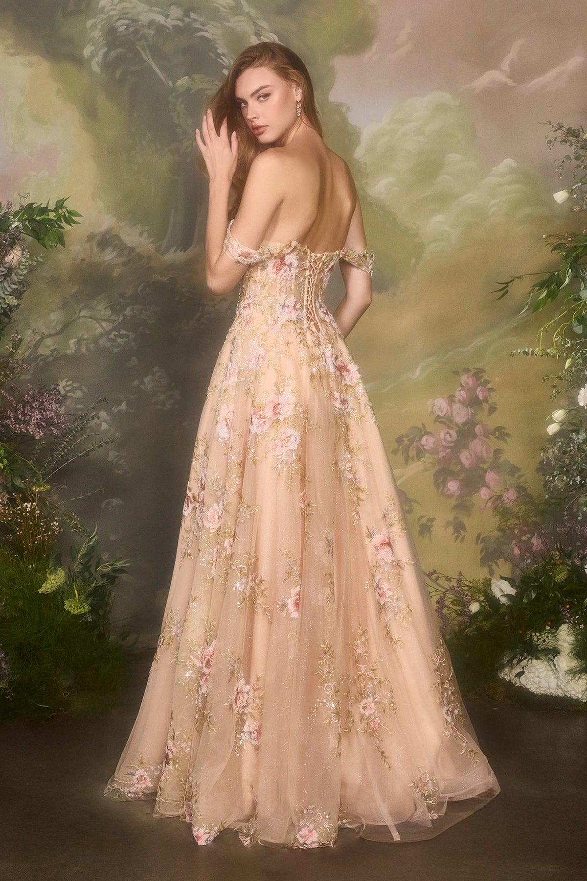 Andrea & Leo A1480 Long A-Line Floral Embroidered Straps Tulle Gown – Prom Dress