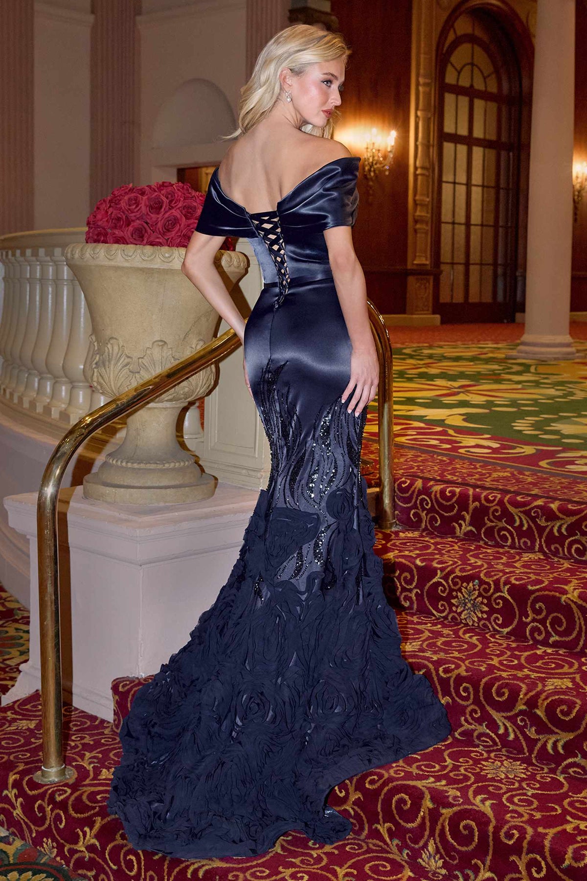 Andrea & Leo A1482 Luxe Satin Off the Shoulder Mermaid Gown – Prom Dress