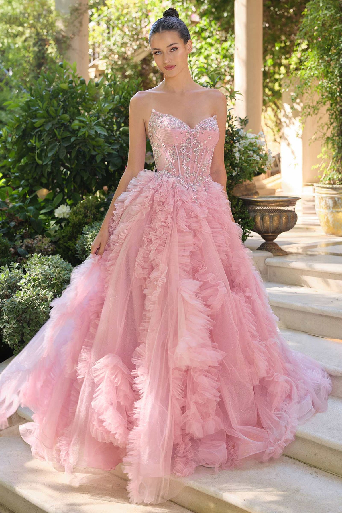 Andrea & Leo A1483 A-Line Gown Sheer Boned Bodice Strapless Fairytale – Prom Dress