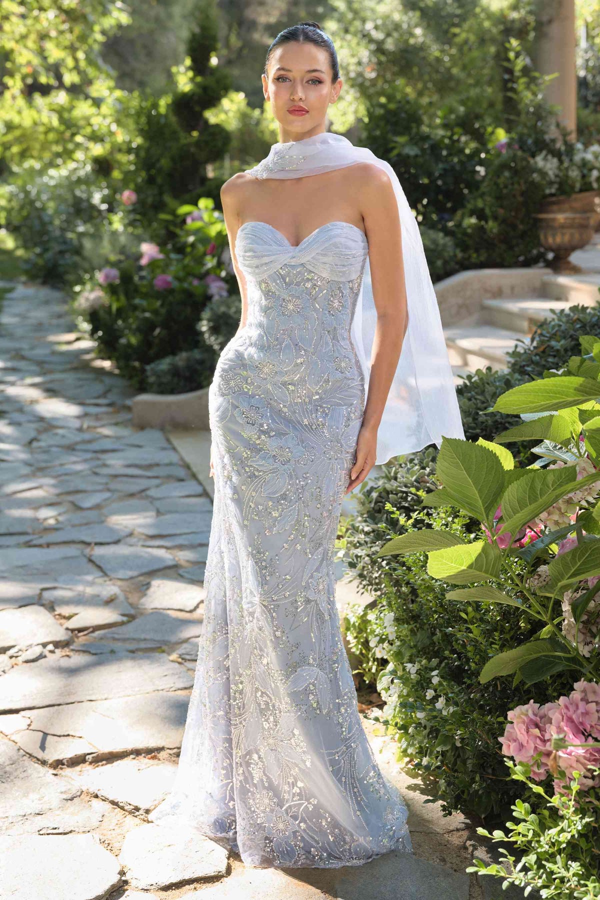Andrea & Leo A1484 Fitted Gown Strapless Sweetheart Embroidered Floral Motif – Prom Dress
