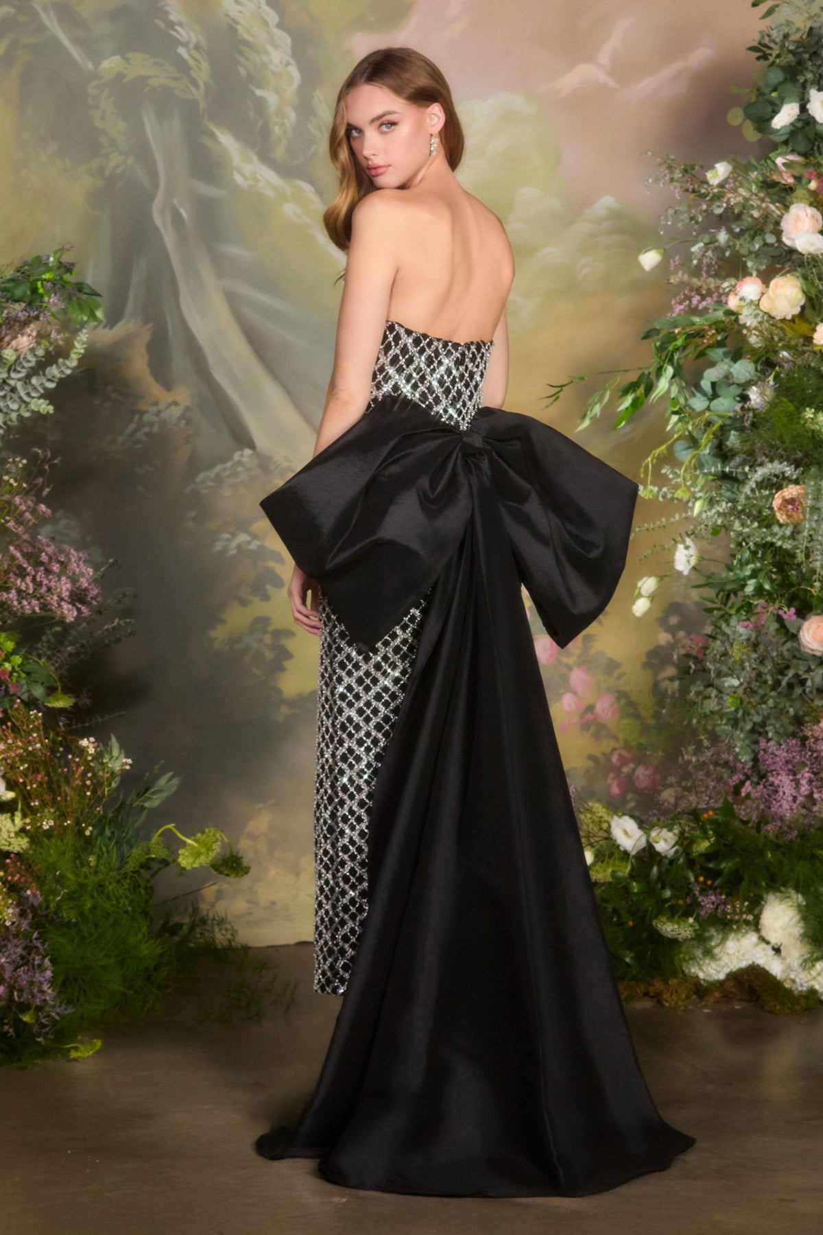 Andrea & Leo A1486 Fitted Black Column Gown Crystal Lattice Beadwork – Prom Dress