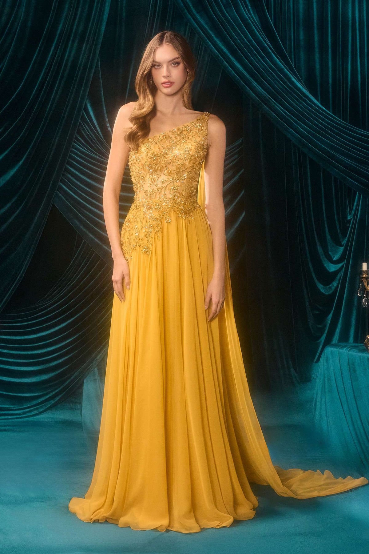 Andrea & Leo A1495 One Shoulder Chiffon A-Line Formal Prom Dress