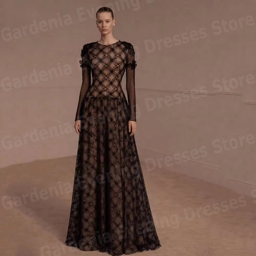 A-Line Long Sleeve Evening Gown – O-Neck Formal Party Dress