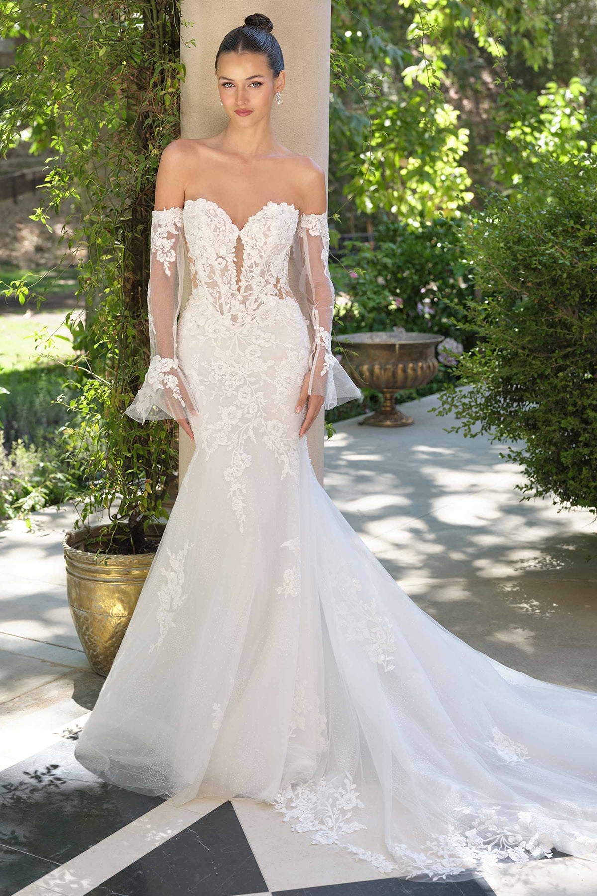 Andrea & Leo WL065 Mermaid Bridal Gown Removable Sheer Lace Sleeves
