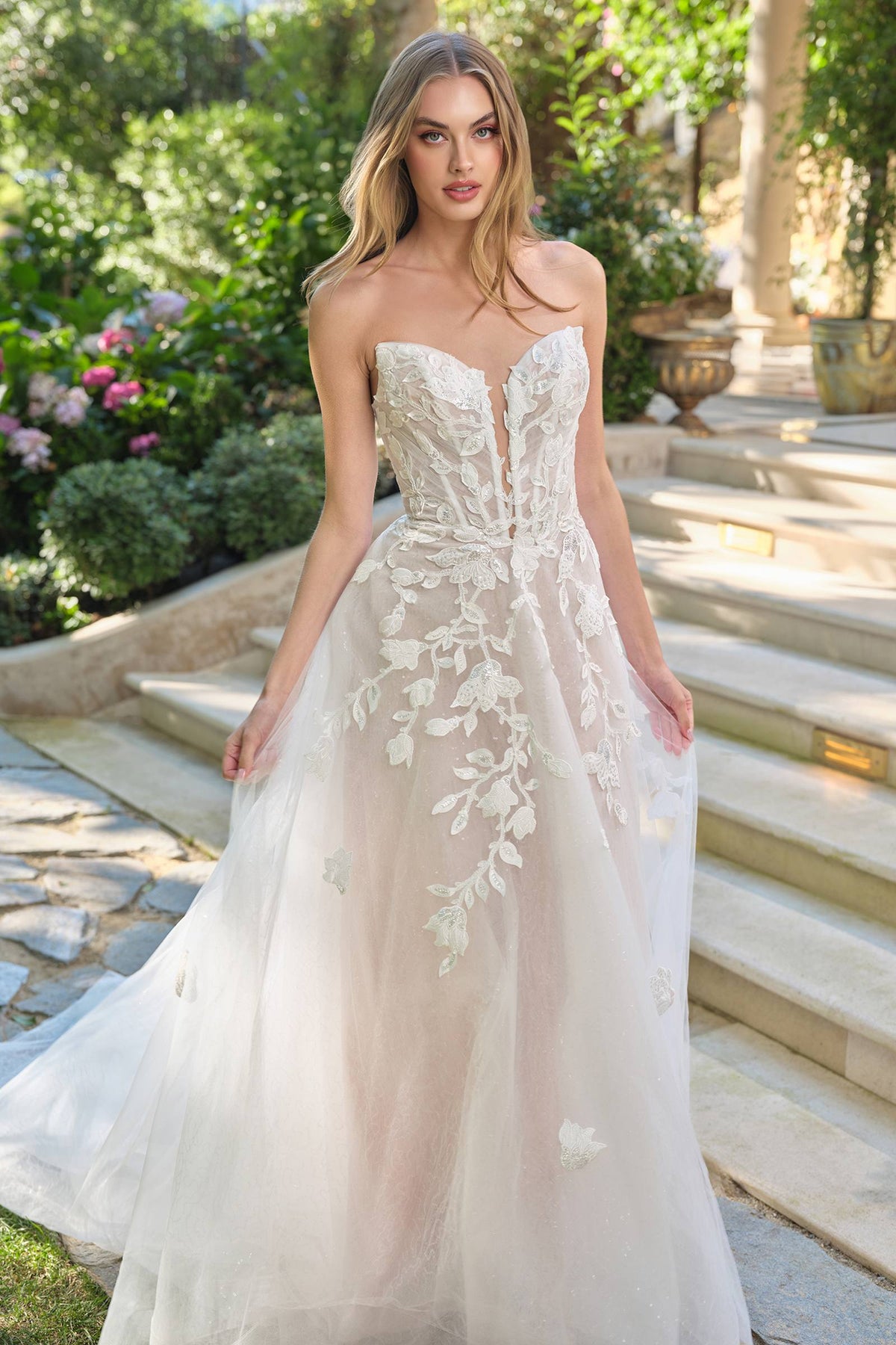 Andrea & Leo WL070 A-Line Strapless Illusion Plunge Neck Wedding Dress