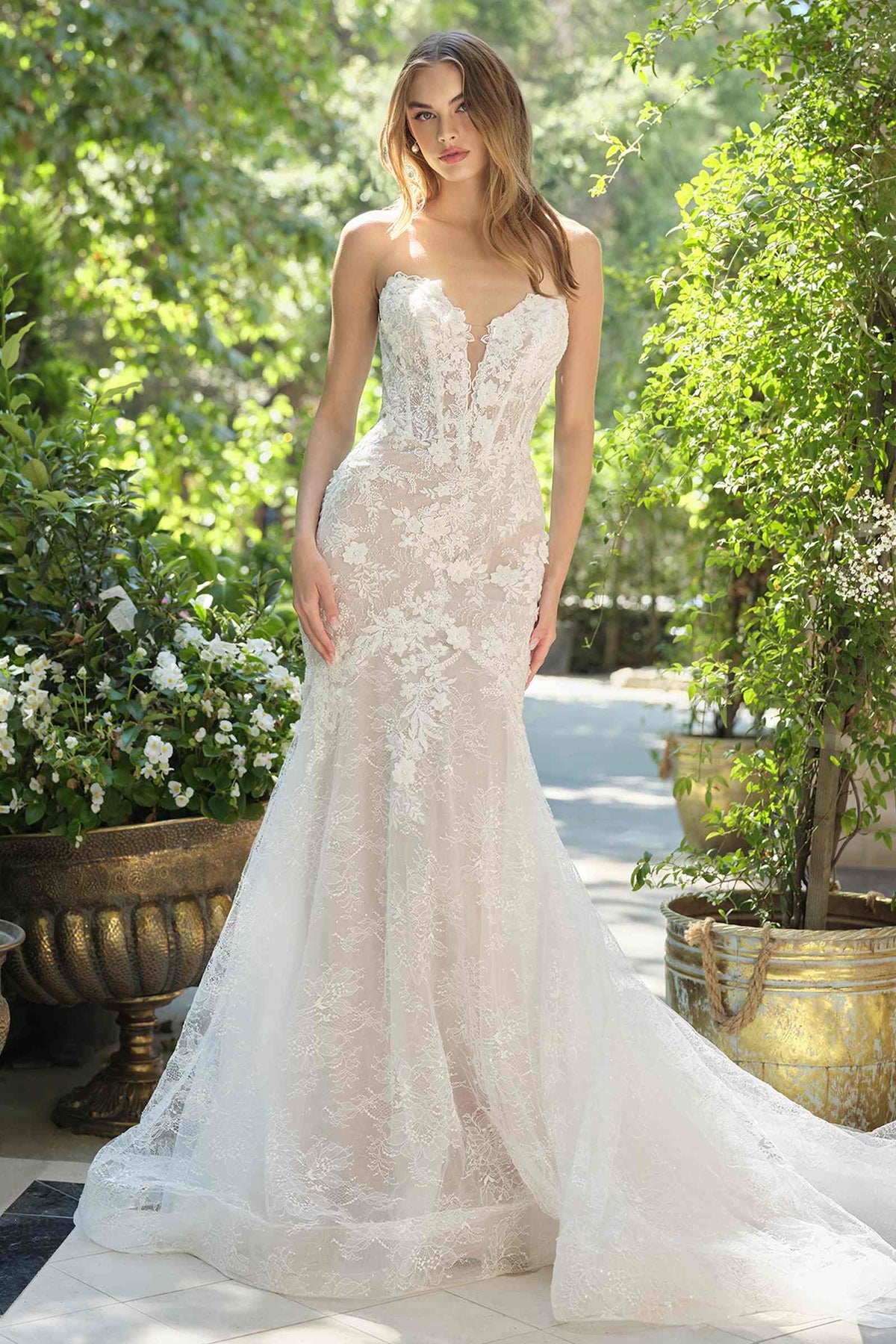 Andrea & Leo WL072 Fit and Flare Strapless Plunging Neck Wedding Dress